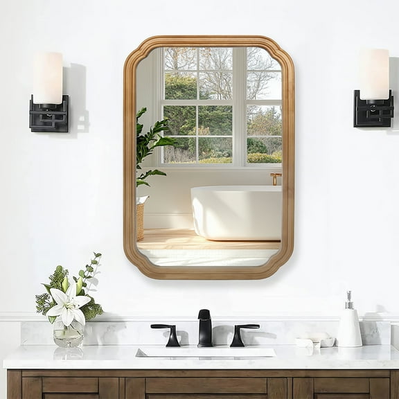 29.72*19.69 inches Functional Mirror with Cabinet, Wood Framed Bathroom Wall Cabinet with Mirror and Adjustable Shelves,