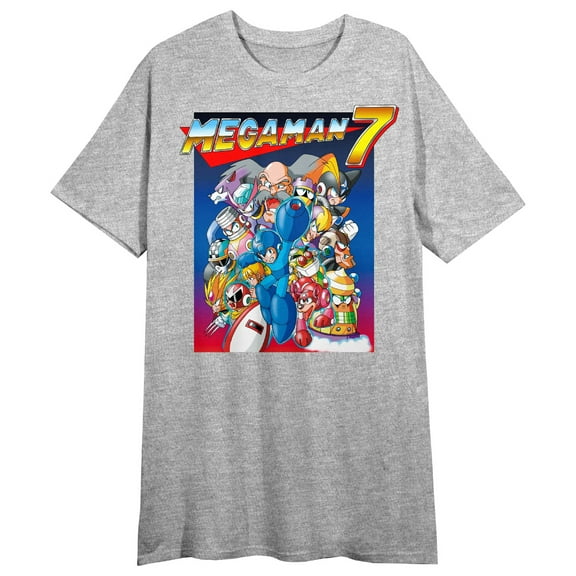 Mega Man 7 Characters & Logo Crew Neck Short Sleeve Gray Heather Women's Night Shirt-Large