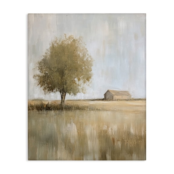 Stupell Industries Distant Barn and Lone Tree Landscape & Nature Painting Wrapped Canvas Canvas Art Print Wall Art, 16 x 20