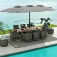 thumbnail image 3 of Spaco 10 Pieces Patio Wicker Dining Set, Table with 15 Feet Double-Sided Patio Umbrella, Dining Set for Outdoor, Gray, 3 of 11