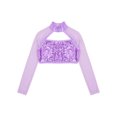 thumbnail image 3 of Miutii Kids Girls Turtleneck Jazz Hip Hop Dance Crop Top Sequins Long Sleeve Athletic Shirt Streetwear Dancewear Purple 8, 3 of 5