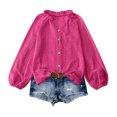thumbnail image 2 of Women's V-Neck Lace Crochet Blouse, Hollow Long Sleeve Button-Front Top, 2 of 5