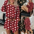 thumbnail image 2 of Women Christmas Pajamas Sets Red Plaid Snowflake Graphic Long Sleeve Drawstring Crop Tops Shorts PJs Sets Sleepwear, 2 of 7