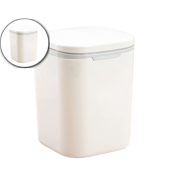 Dvruxg Mini Desk Trash Can Press Type Lid, Tiny Countertop Waste Basket, Plastic Covered Garbage Bin for Desk Top(White)