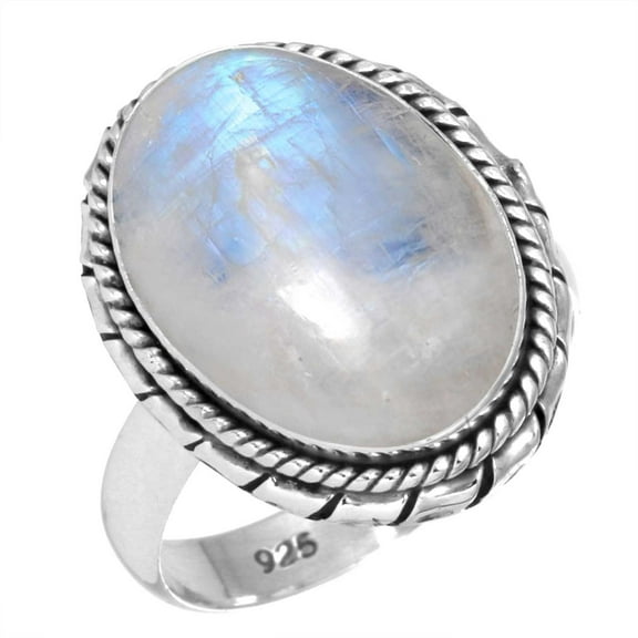 925 Silver Ring For Women - Men White Natural Rainbow Moonstone Stone Silver Ring Size 6 June Birthstone Simple Silver Ring Size 6 Gift For Girl Friend On Wedding 925 Gemstone Silver Jewelry