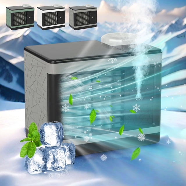Mini frigorífico portátil - Refrigerador de sobremesa con luces RGB, capacidad de agua de 300 ml, ventilador de 3 velocidades para casa y oficina