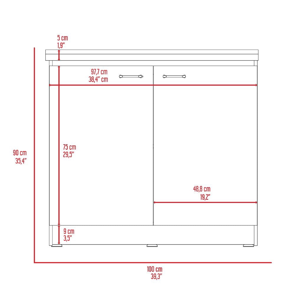 Izzovium Napoles Utility Sink with Cabinet, 39.3in L x 20.5in W x 35.4in H, Smokey Oak/Light Gray, Double Door Storage & Stainless Steel Sink, Particle Board Construction
