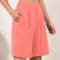 thumbnail image 3 of JIAYUE Women's Shorts Casual Summer Dressy Elastic High Waisted Loose Knee-Length Solid Color Beach With Pockets Trendy Female Bottoms, 3 of 5