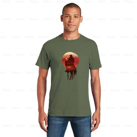 Patriot103 Red Sunset Cowboy Gaming Tee  Western Adventure with a Fiery Sky  SW  Hoodie  for Unisex  up to size 5XL.