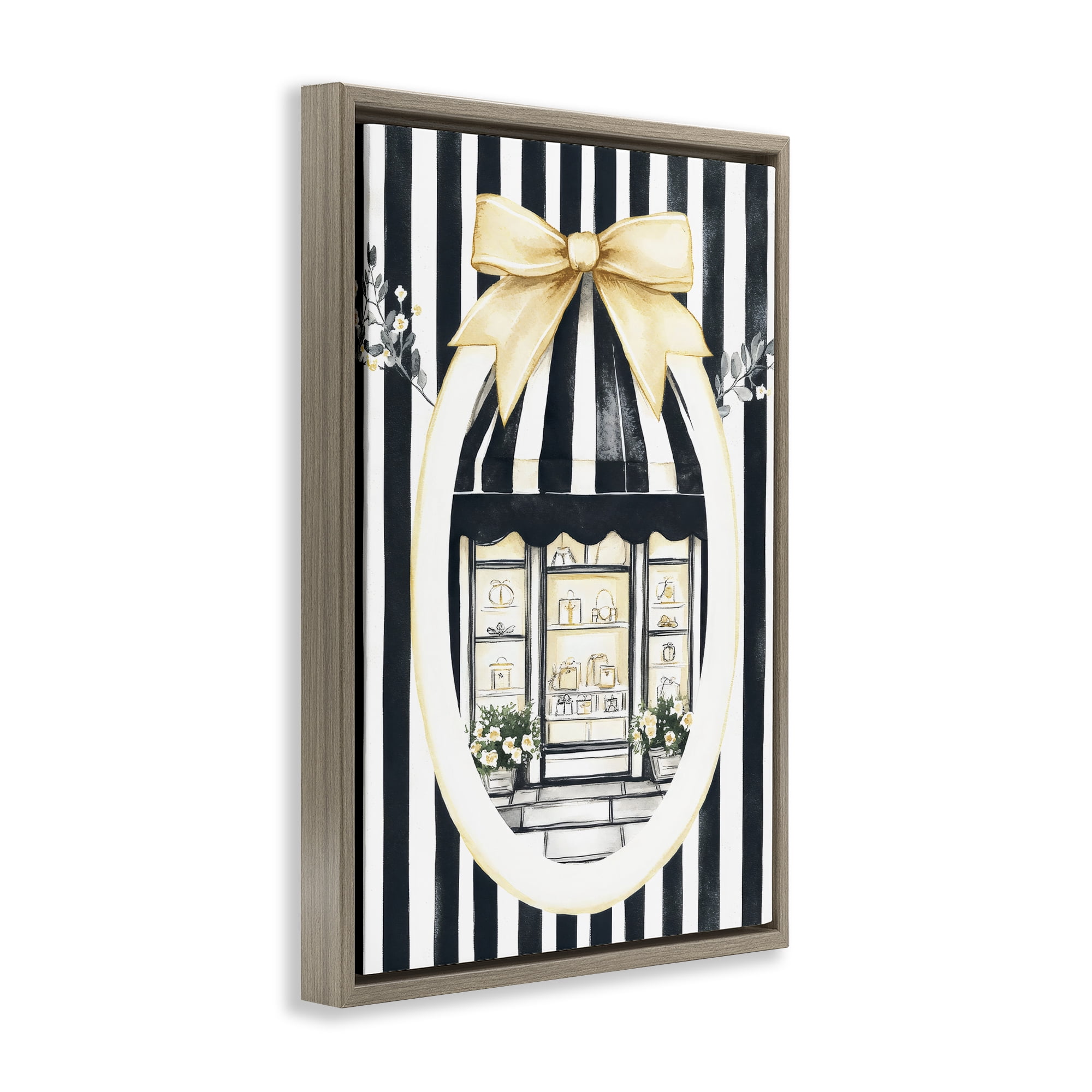 Stupell Industries Maison Striped Boutique Window Brown Framed Floater Canvas Wall Art, design by Petal Prints Design