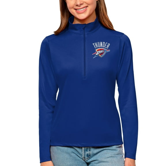 Women's Antigua Blue Oklahoma City Thunder Tribute Half-Zip Top