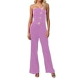 thumbnail image 1 of Mono con hombros descubiertos y detalle de botones para mujer - Pantalones acampanados, verano, S-XXL, 1 of 4