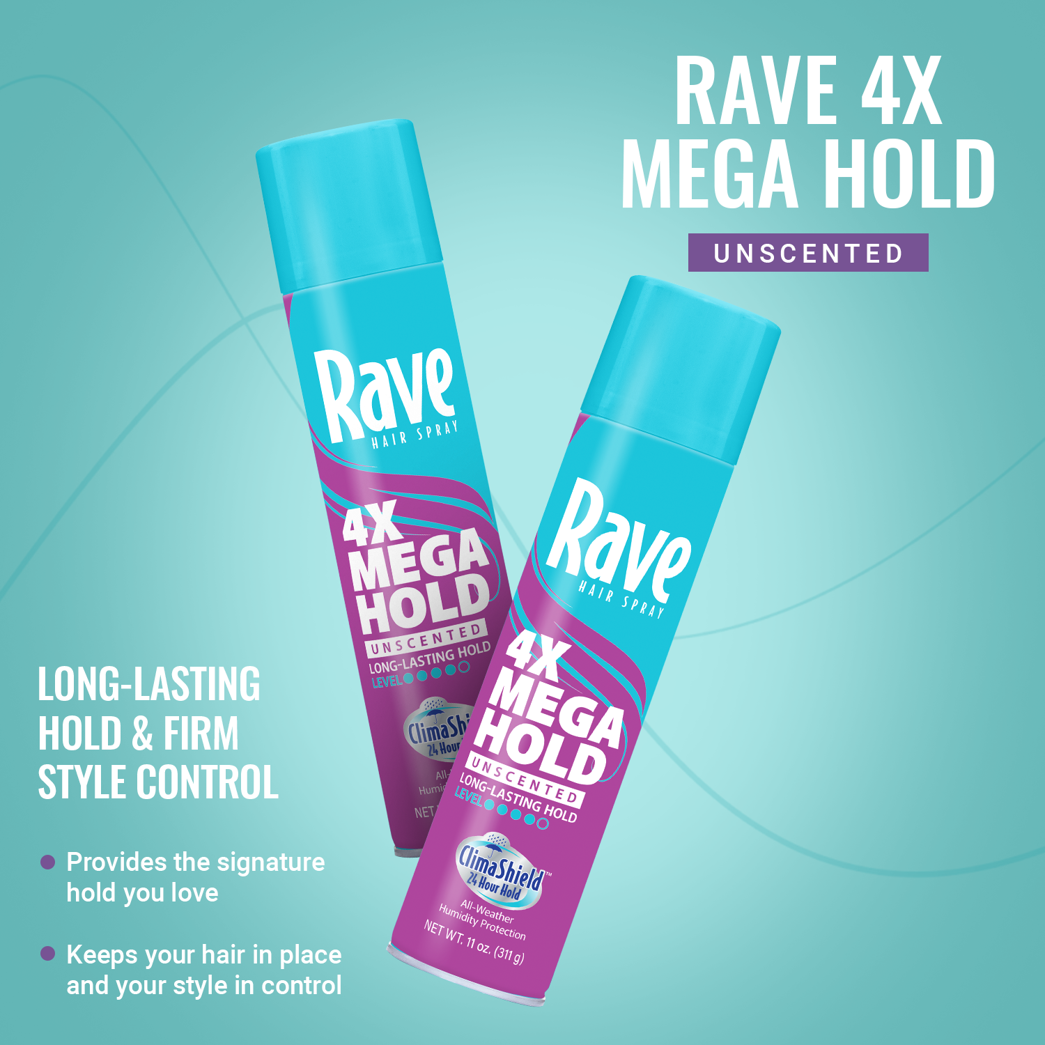 Rave 4X Mega Hold Hair Spray, All-Weather Protection with Vitamin-Rich Formula, 11 oz - image 4 of 8
