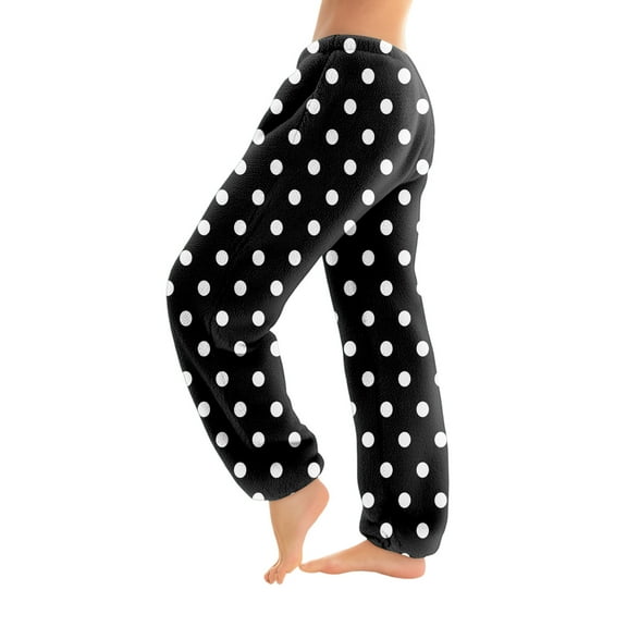 WTOBBY Women's Retro Polka Dot Print Pajama Pants with Elastic Cuffed Bottoms - Vintage Style Sleepwear for Comfortable Home Lounge Wear - Straight Leg Comfortable Fit,Black L
