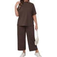thumbnail image 4 of Women's Plus Size 2 Piece Outfits Casual Top and Wide Leg Pants Loose Pants Lounge Set, 4 of 5