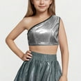 thumbnail image 2 of Diufon Girls Sparkly Tops Sleeveless Single Shoulder Glitter Party Crop Tops Performance Dance Vests for Teen, 2 of 3