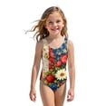 thumbnail image 5 of Swimsuit for Child Girls Size 7 One Piece Swimsuit Summer 1776 American Flag Floral Print Swimsuits Swimming Sleeveless Beach Vacation Freedom Cute Girls Bathing Suit Wine 3-4 Years, 5 of 6