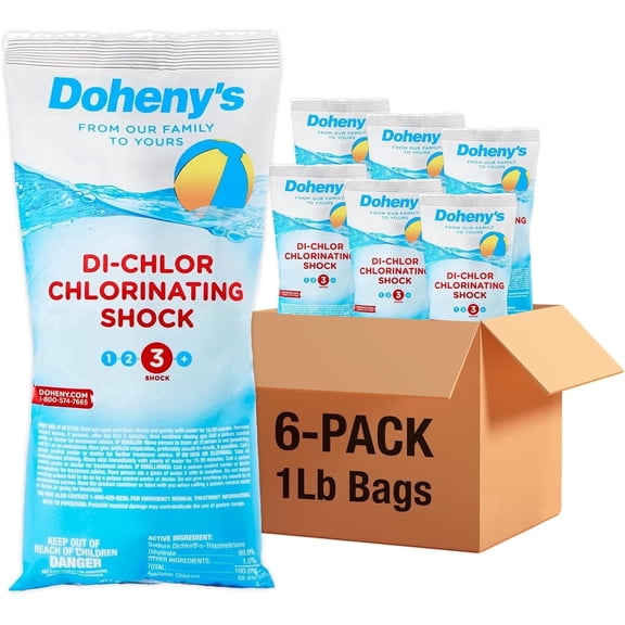 Doheny’s Stabilized Chlorine Pool Shock for Swimming Pools, Fast-Dissolving Di-Chlor Granular Treatment, 56% Available Chlorine, 6 x 1 lb Bags (6 lb Total)