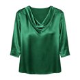 thumbnail image 4 of Hecho para Más Camisa Mujeres Elegante Draped Escote Plisado Cuello de Satén Tres Cuartos de Manga Blusa, Tops de Satén para las Mujeres Chic Casual, 4 of 7