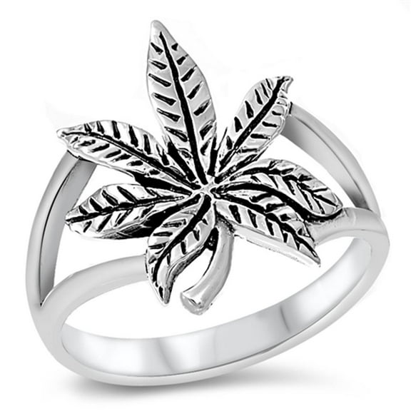 Sterling Silver Cannabis Sativa Marijuana Ring Wholesale Band 17mm 925 Jewelry Female Male Size 12