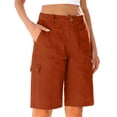 thumbnail image 2 of ClodeEU Women's Elastic Waist Drawstring Cargo Shorts,Loose Fit Shorts with Pockets Summer Outdoor Orange,Women's Plus S, 2 of 7