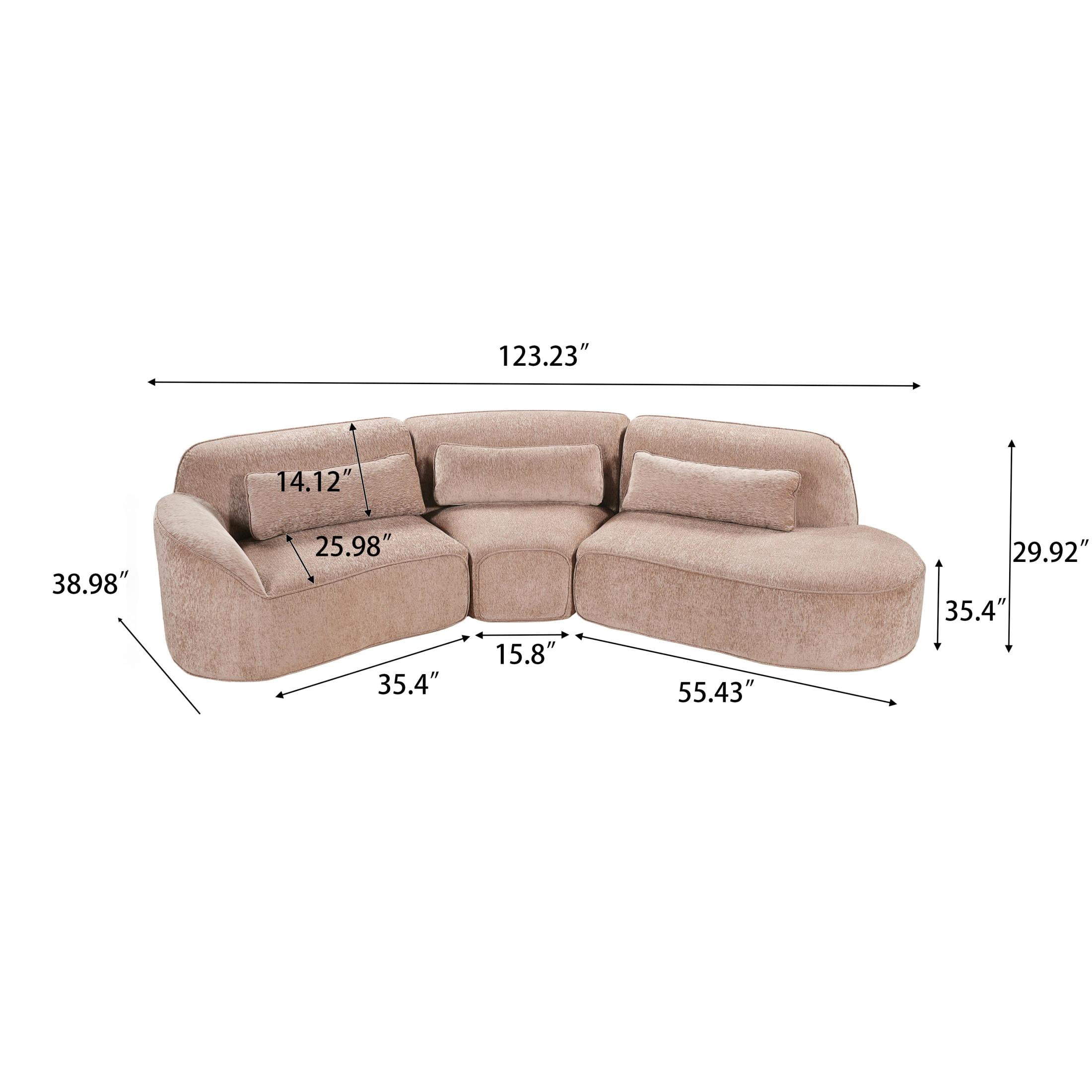 Christopher Knight Home 123" Modern Curved Compressed Sectional Sofa, 4 Seats Modular Couch, Light Brown