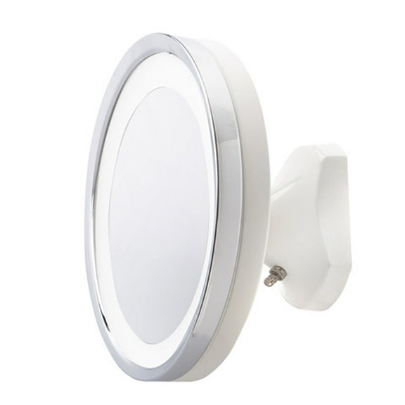 Jerdon 9.75 inch Diameter LED Lighted Wall-Mount Mirror with 5X Magnification & Pivot Wall-Mount Arm, Chrome/White Finish, Direct Wire – Model HL95WL