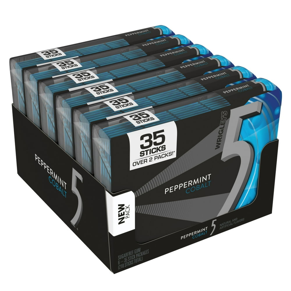 5 Gum Sugar Free Peppermint Cobalt Chewing Gum, 35 Sticks (6 Pack