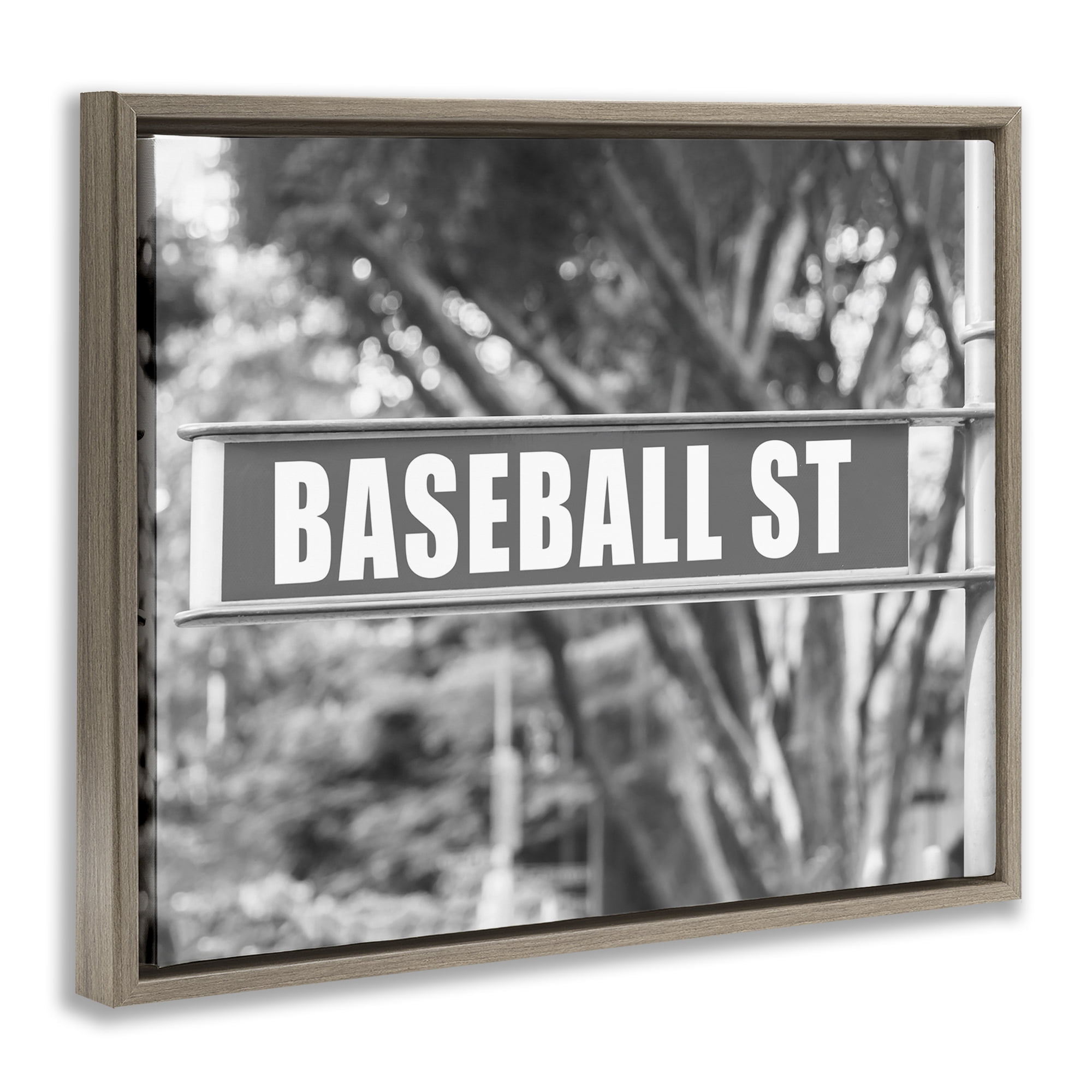 Stupell Industries Baseball Street Sign Sports Photography Brown Floater Framed Canvas Art Print Wall Art, 21 x 17