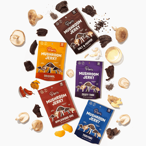 Pan's Mushroom Jerky, Satisfying Fiber Snack, 2.2 oz (Variety pack)