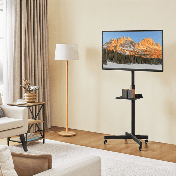 Renwick Adjustable TV Stand with Bracket and Wheels, Black