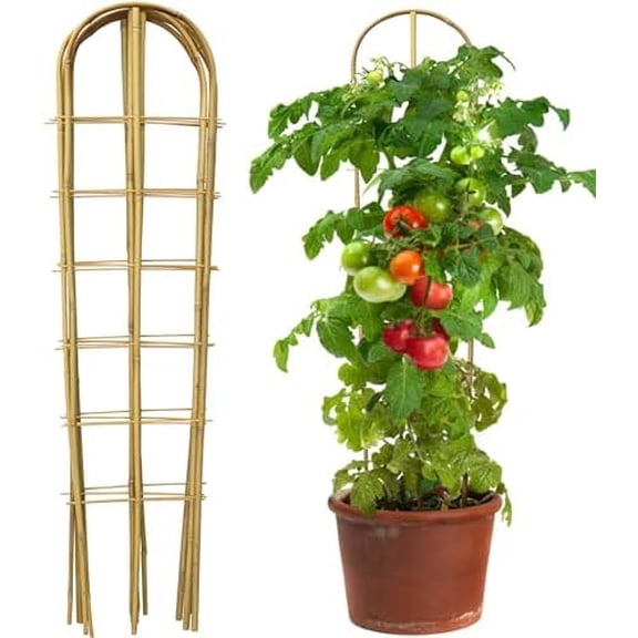 5 Pack 4 Feet U-Shape Bamboo Trellis, Natural Bamboo Trellis for Climbing Plants, Vegetables, Cucumber, Tomato, Outdoor and Indoor Potted Plants$$Garden & Patio