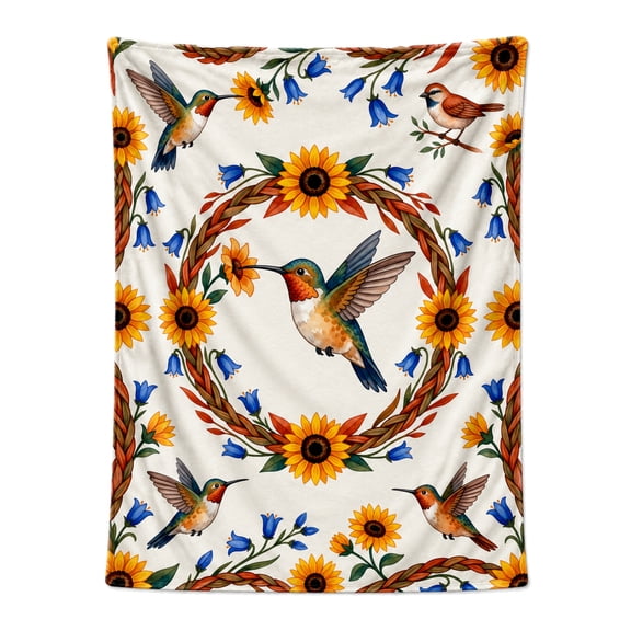 Hummingbird Flower Blanket, Colorful Floral Flannel Throw Blanket, Soft Cozy Lightweight Warm Blanket for Couch, Sofa, Bed, Bedroom Decor Gift 50"x40"