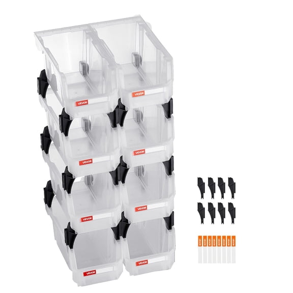 Plastic Stackable Storage Bins, 10.9 x 5.5 x 5.1 Inches (8-Pack), Clear Organizing Containers for Closet, Garage, Small Parts, Office Supplies & Accessories
