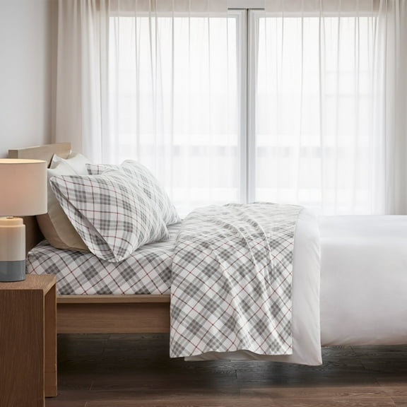 Regency Heights Cal King Size Cotton Flannel Sheet Set, 4-Piece Flannel Bed Sheets Cal King, 100% Cotton Bed Sheets Set with Deep Pocket, Red Plaid