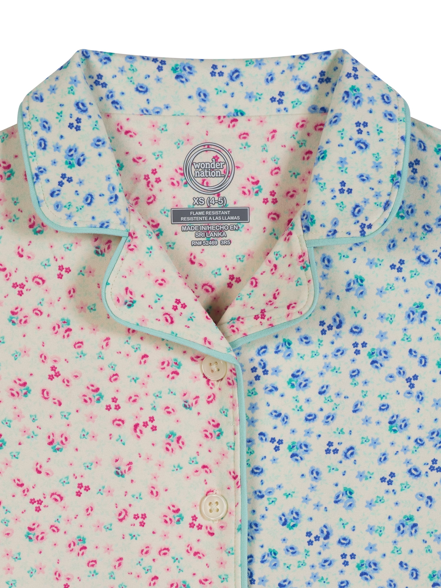 Wonder Nation Girls Short Sleeve Button Front Pajama Top and Shorts Set with Eyemask, 3-Piece, Sizes Sizes 4-18