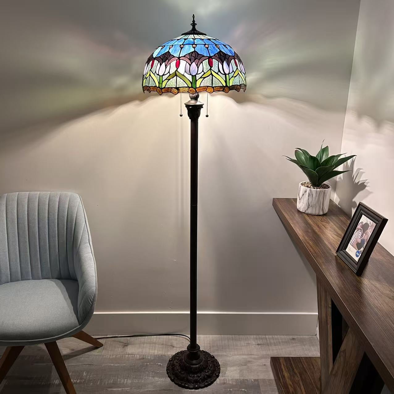 Enjoy Décor Lamps 2-Light Tiffany Bowl Glass Floor Lamp, 64"H