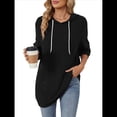 thumbnail image 3 of Sudadera con Capucha de Punto Acanalado Suave para Mujer, Camisetas de Larga, Blusas Ligeras y Acogedoras para Otoño. Negro S, 3 of 10