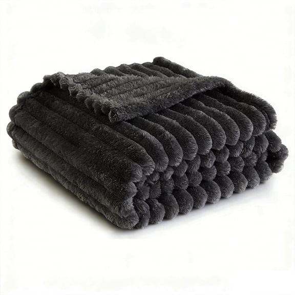 ROSEKIND Fleece Throws Blanket for Couch – 3D Ribbed Jacquard Soft and Warm Decorative Fuzzy Blanket – Cozy, Fluffy, Plush Lightweight Dark Grey Throw Blankets for Bed, Sofa, 40x60 inch
