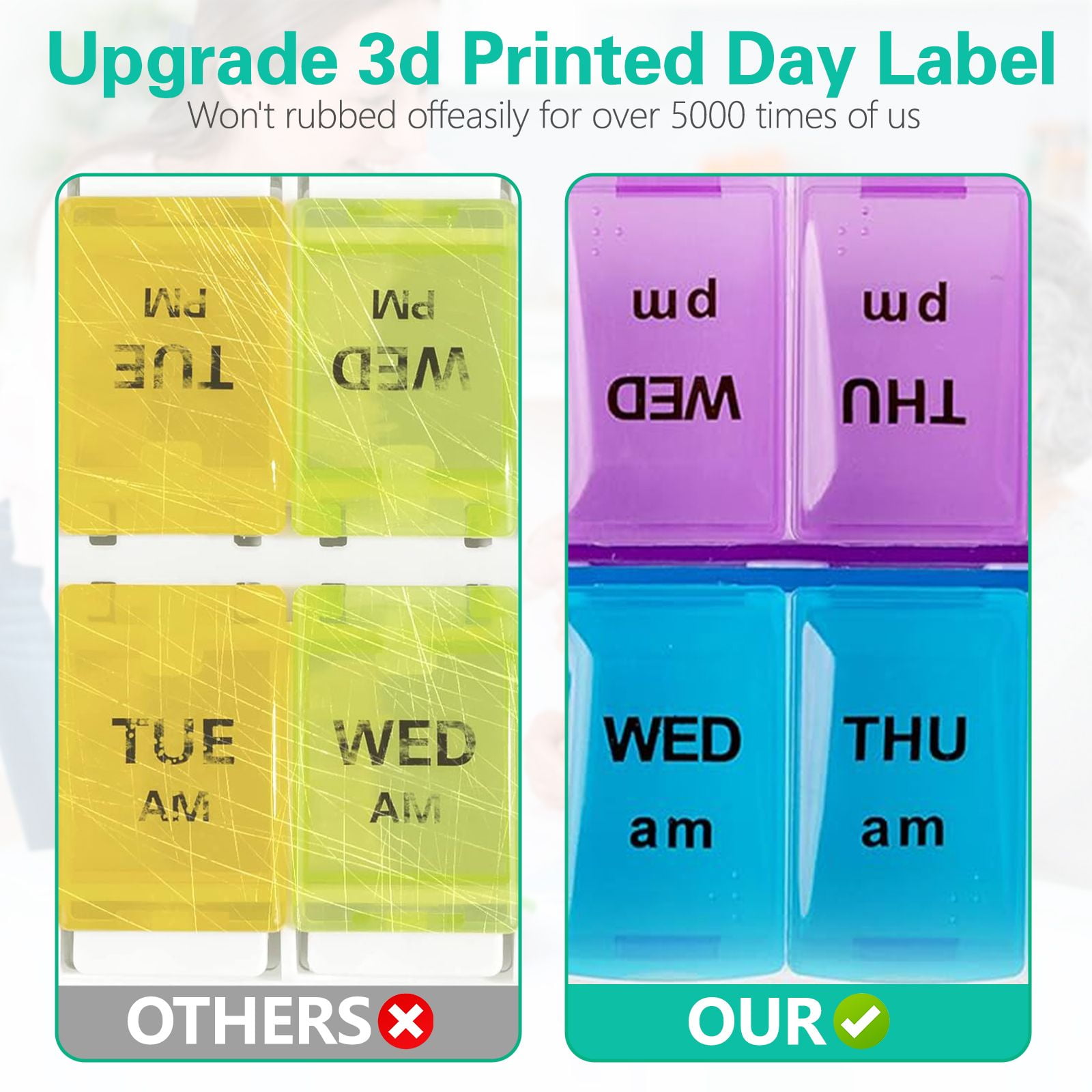 2PCs Weekly Pill Box Organizer 7 Day AMPM Organizer Case Medicine Removable Pill