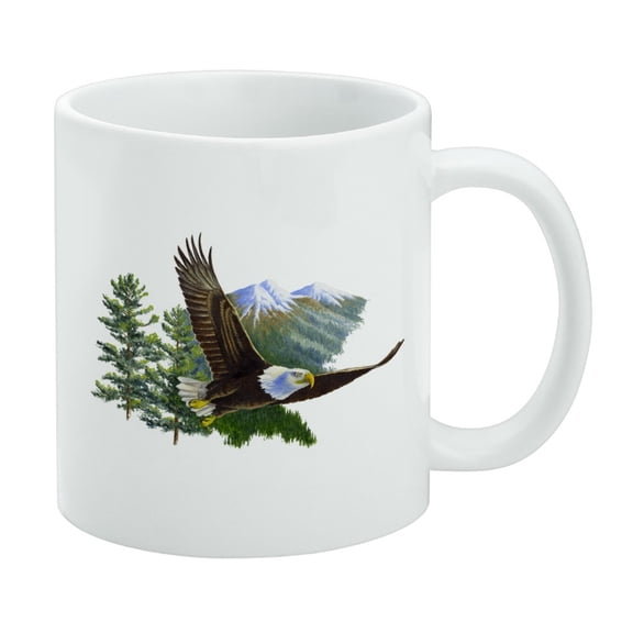 Bald Eagle Flying Over the Mountains Scenic White Mug