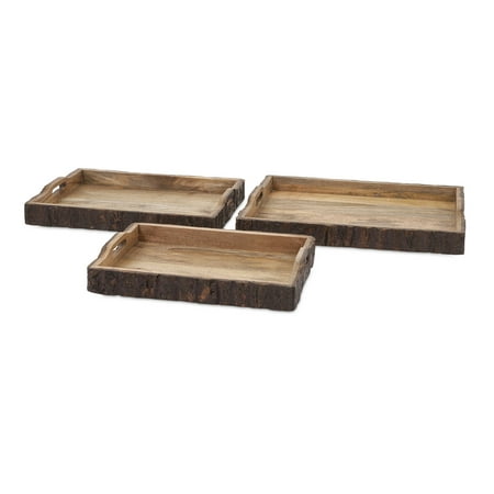 Exceptional Nakato Wood Bark Serving Trays - Set of 3