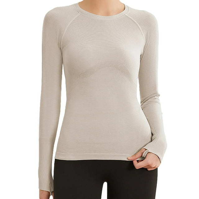 fheaev Chandails à Manches Longues pour Femmes Col Rond Chandail du Bas Ajusté Décontracté Extensible Ajusté sous-Blouses Entraînement Haut de Sport Pilates Vêtements de Mise en Forme Couche de Base Hauts