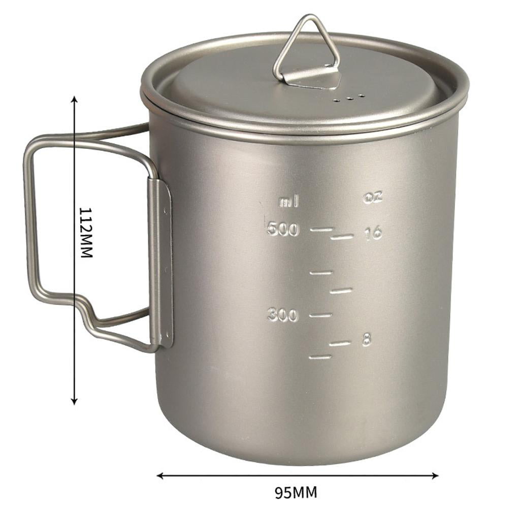 Titanium Tea Cup Mug Camping Pot with Lid & Foldable Handle Lightweight Cookware 