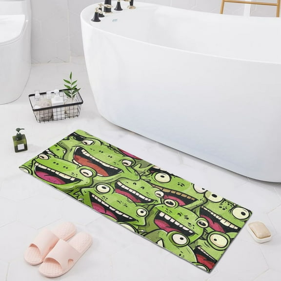 Bath Mat Soft Plush Non-Slip Absorbent Bathroom Rugs 39"x20" Funny Cartoon Frogs Face
