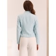 thumbnail image 4 of Blazer de tweed a cuadros para mujer, manga larga, decoración de botones, trabajo, oficina, chaqueta corta Azul claro S, 4 of 4