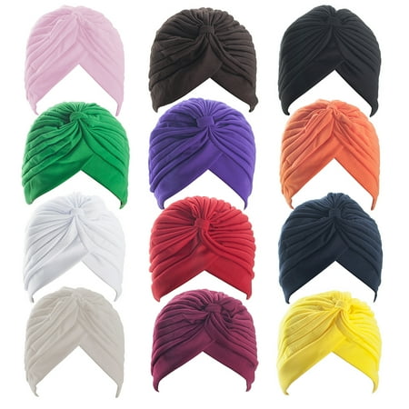 ALICE Polyester Turban Sun Cap Headband Head Wrap Head Cover Hat - 1 Dozen-Assort Color