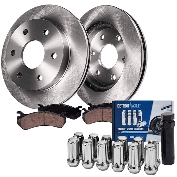 Detroit Axle - Front Brake Kit for Chevrolet GMC Silverado Sierra Suburban Express Savana 1500 Yukon Disc Rotors Brake Pads   12pc Wheel Lug Nuts w/key: 12.01" Rotor