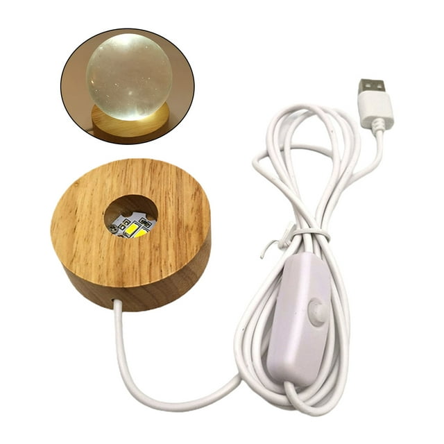 Round Wooden 3D Night Light Base Holder LED Display Stand for Crystals Glass
