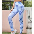thumbnail image 2 of Mallas deportivas sin costuras para fitness y running, talla M, pantalones de yoga con efecto tie-dye de color azul claro para mujer, 2 of 6